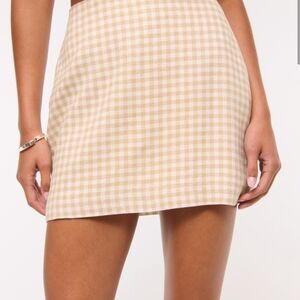 Abercrombie & Fitch Beige Checkered Mini Scarlett Linen Skirt